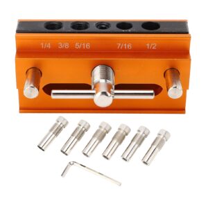self centering doweling jig dowel drill guide bushings set,self centering dowel jig kit - aluminum alloy anodized orange - 4 holes drill positioner for woodworking