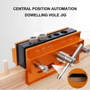 Self Centering Doweling Jig Dowel Drill Guide Bushings Set,Self Centering Dowel Jig Kit - Aluminum Alloy Anodized Orange - 4 Holes Drill positioner for Woodworking