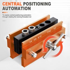 Self Centering Doweling Jig Dowel Drill Guide Bushings Set,Self Centering Dowel Jig Kit - Aluminum Alloy Anodized Orange - 4 Holes Drill positioner for Woodworking