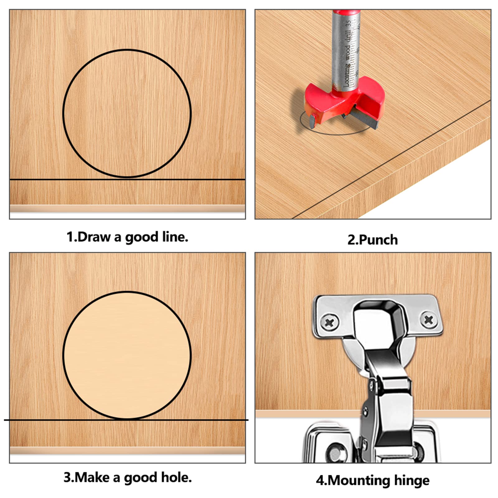 Mekek 35mm Concealed Hinge Jig kit, Hinge Hole Jig Drill Guide Set with Door Hole Opener, Concealed Hinges Guide Door Saw Cabinet Accessories Tool