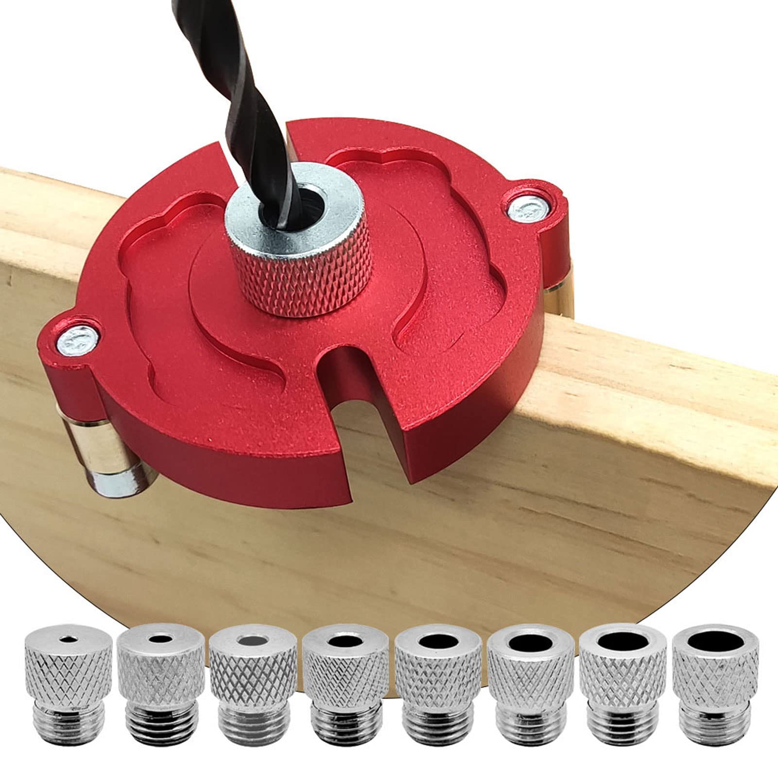 Self Center Dowel Jig, Aluminum Alloy Hole Puncher Locator Precise Positioning Dowel Drill Guide with 8 Drill Bushings Dowel Jig Kit for Woodworking