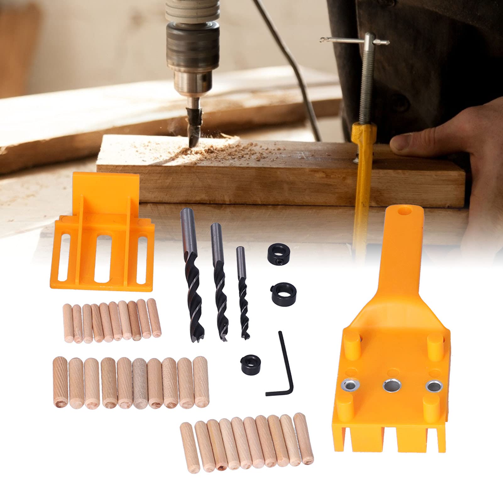 Handheld Dowel Jig Kit for Woodworking, High Impact ABS Plastic, Metal Aperture, Precise Adjustment, Self Cente, Effective Positioning