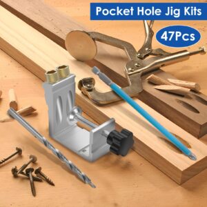 FUYGRCJ- Pocket Hole Jig Kit 15 Degree Angle Oblique Hole Puncher Locator High Precision Adjustable Woodworking Drill Guide Tool Kit for DIY Carpentry Projects