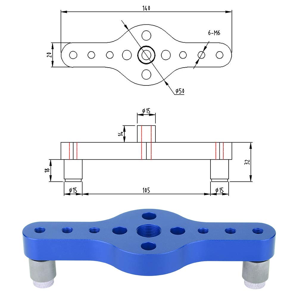 MISNODE Woodworking Hole Punch Locator Aluminum Alloy Carpentry Locator Puncher Gauge Dowel Jig Kit Hole Punch Locator Kit Drill Jig Joinery Kit with 3Pcs Drill Bushing(Blue)