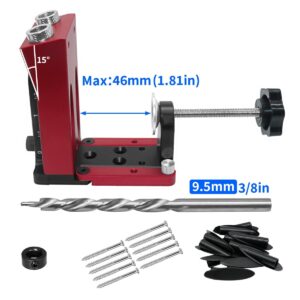 Oblique Holes Pocket Hole Jig Kit with Clamp - Woodworking Puncher Drill Guide Dowel Jig Kit Hole Locator with 9.5mm Bit