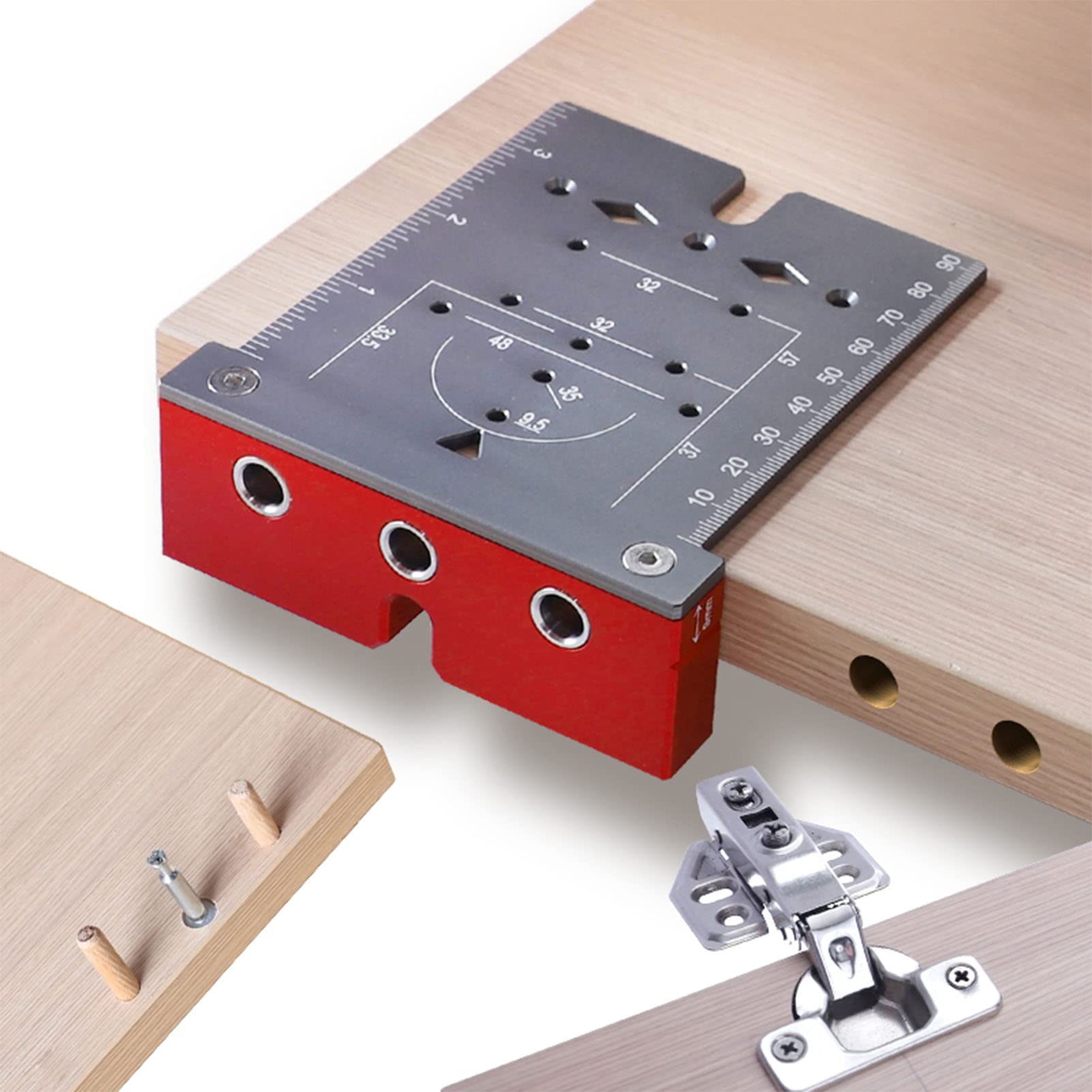 Stainless Steel Cup Style Concealed Hinge Jig with Clamp,35mm Drilling Guide Hole Punch Locator Kit for Cabinet Door Hinges Inset Improve Mounting Efficiency (L)