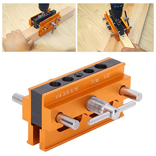 Self Centering Doweling Jig Kit, Adjustable Width Drilling Guide, Power Tool Accessory Jigs, 64mm Yellow Wooden Board Vertical Drilling Locator for Making Dowel Joints, Locating