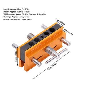 Self Centering Doweling Jig Kit, Adjustable Width Drilling Guide, Power Tool Accessory Jigs, 64mm Yellow Wooden Board Vertical Drilling Locator for Making Dowel Joints, Locating