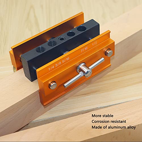 Self Centering Doweling Jig Kit, Adjustable Width Drilling Guide, Power Tool Accessory Jigs, 64mm Yellow Wooden Board Vertical Drilling Locator for Making Dowel Joints, Locating