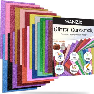 45 Sheets, 20 Colors (300 GSM) Glitter Cardstock comes with EXTRA SHINE! 8.27x11.7 Inches, 110 lb - Non-shedding Glitter Cardstock for Cricut, Crafts and DIY Projects