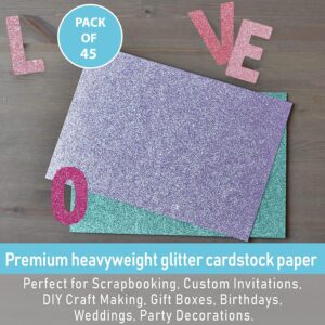 45 Sheets, 20 Colors (300 GSM) Glitter Cardstock comes with EXTRA SHINE! 8.27x11.7 Inches, 110 lb - Non-shedding Glitter Cardstock for Cricut, Crafts and DIY Projects