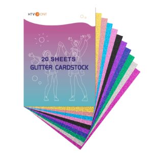 HTVRONT Glitter Cardstock Paper - 20 Sheets 10 Colors CardStock, A4 Colored Cardstock Glitter Paper for Craft, Birthday, Scrapbook, Wedding, Sparkly Paper, Card Making (Glitter/20 Sheets)