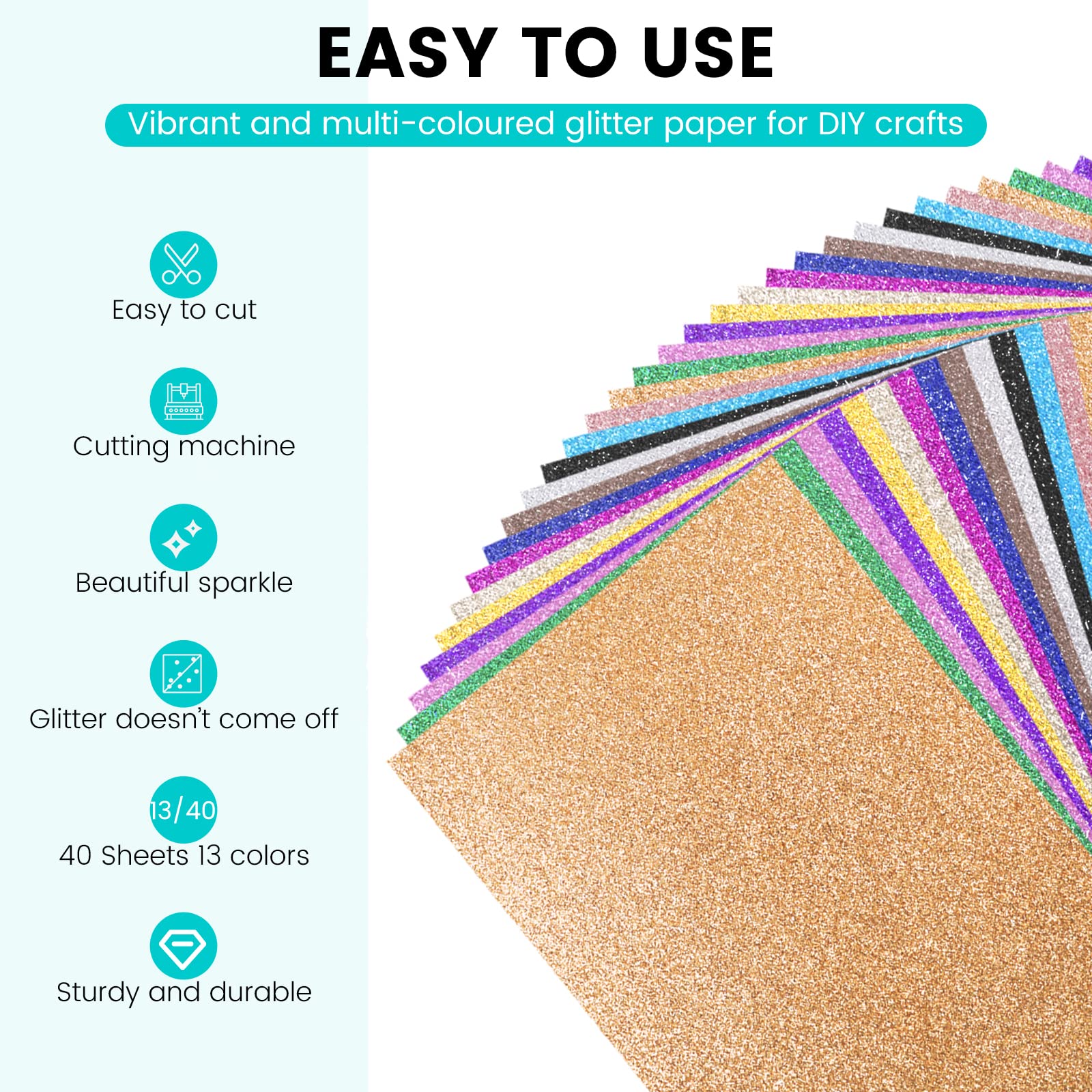 HTVRONT Glitter Cardstock Paper - 40 Sheets 13 Colors Glitter Card Stock, 110lb Cover A4 Thick Cardstock Glitter Paper for Craft, Birthday, Scrapbook, Wedding, Sparkly Paper, Card Making