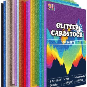 Glitter Cardstock 100 Sheets, A4 Cardstock Paper - 20 Assorted Colors, 250 GSM Card stock Glitter Paper Sparkly Paper for DIY Crafts, Scrapbooking, Card Making