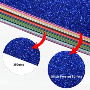 Rramorrra Blue Glitter Cardstock Paper 12" x 12" 15 Sheets 350gms/130lb Heavyweight Premium Royal Blue Sparkly Construction Paper for Cricut Machine, Craft, Halloween, Party Decoration