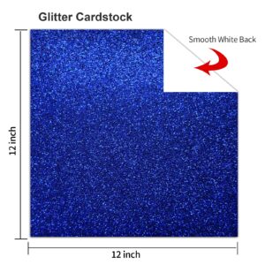 Rramorrra Blue Glitter Cardstock Paper 12" x 12" 15 Sheets 350gms/130lb Heavyweight Premium Royal Blue Sparkly Construction Paper for Cricut Machine, Craft, Halloween, Party Decoration