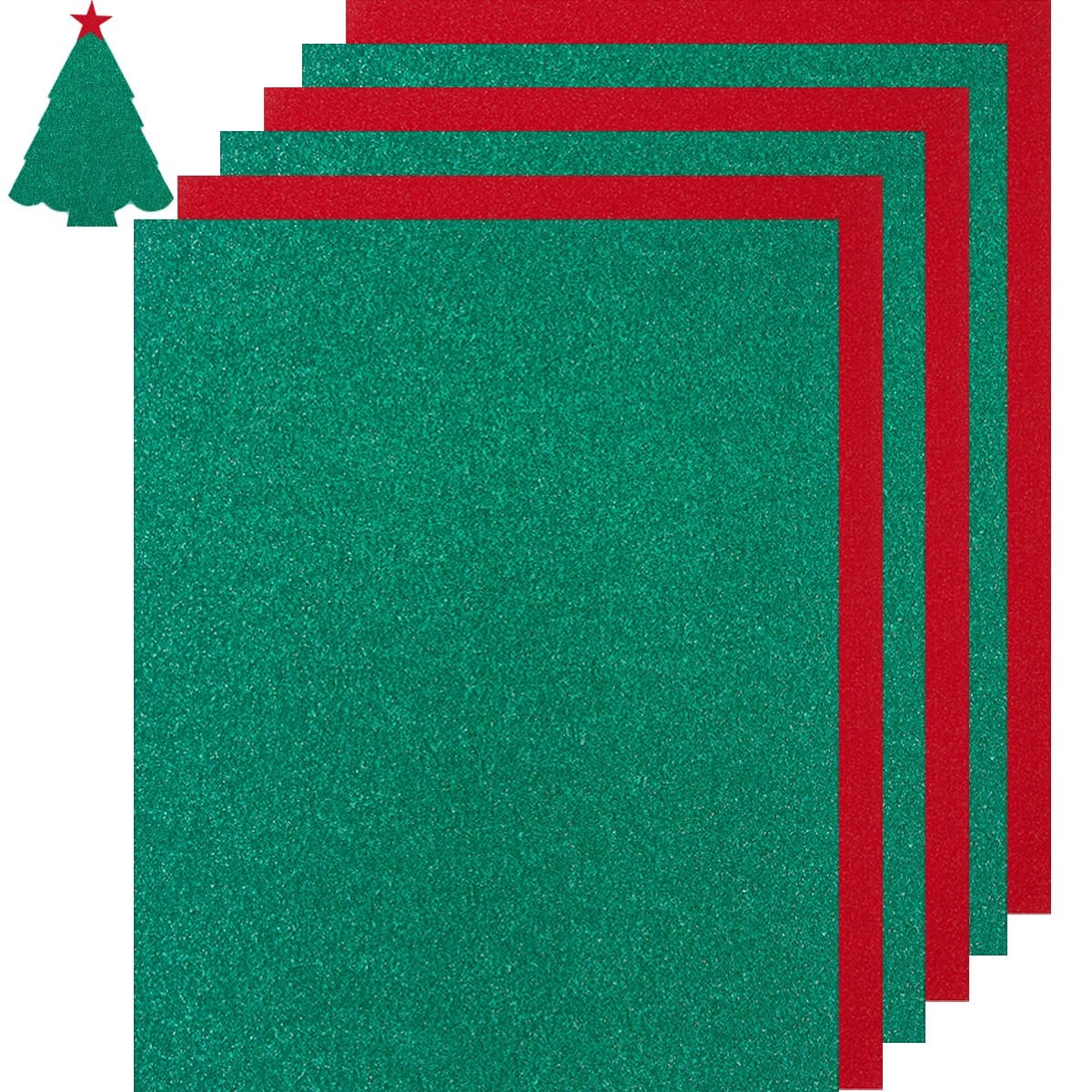 50 Sheets Glitter Cardstock Paper Glitter Thick Paper Cards for Birthday Party, Crafts and Invitations (Christmas Green Red, 8 1/2 x 11 inches)