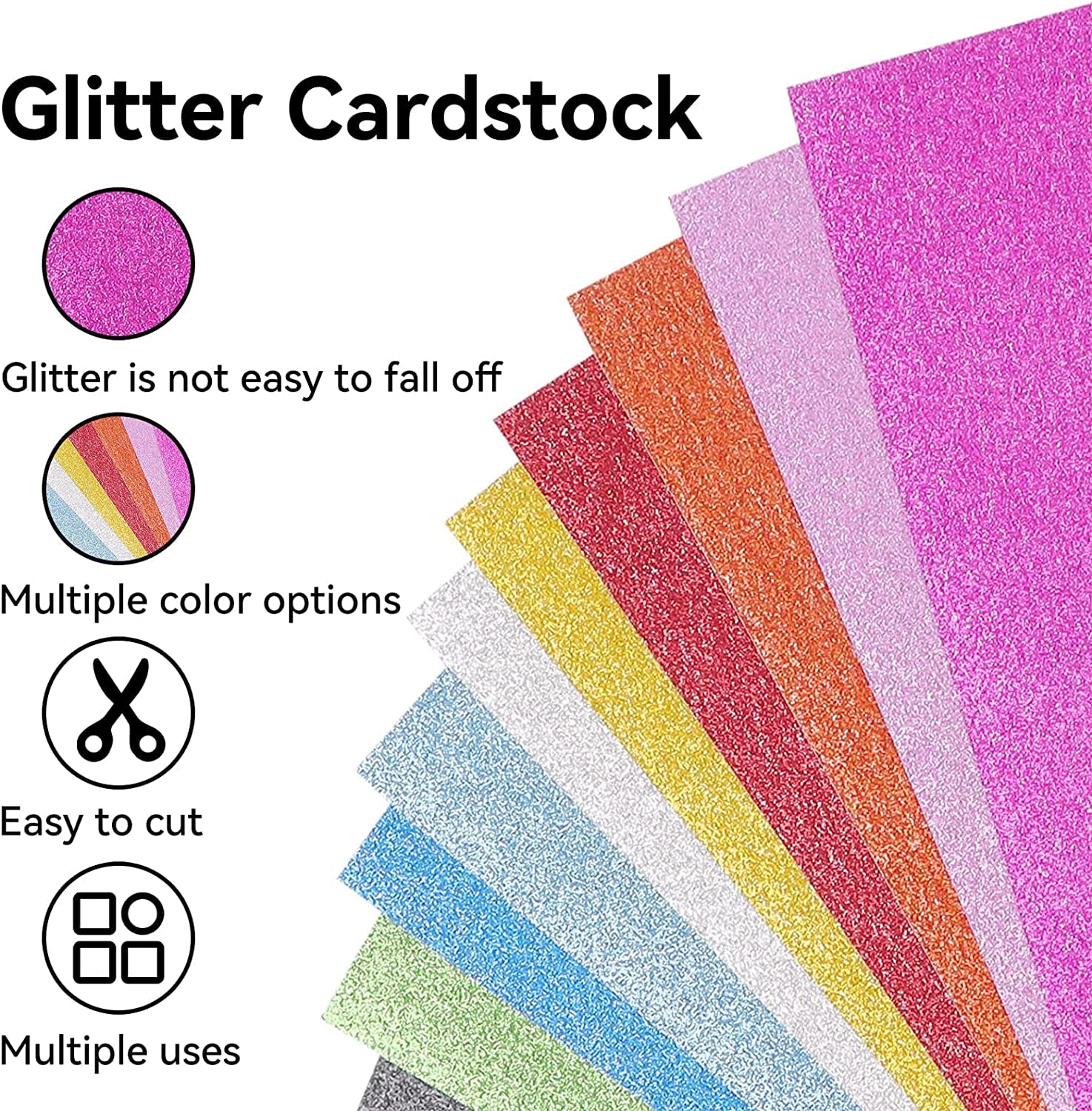 Glitter Cardstock Paper 12x12, 100Sheets 20Colors, Colored Cardstock for Cricut, Premium Glitter Paper for Crafts, Glitter Card Stock for DIY Projects, Sparkly Paper for Card Making, 280 GSM