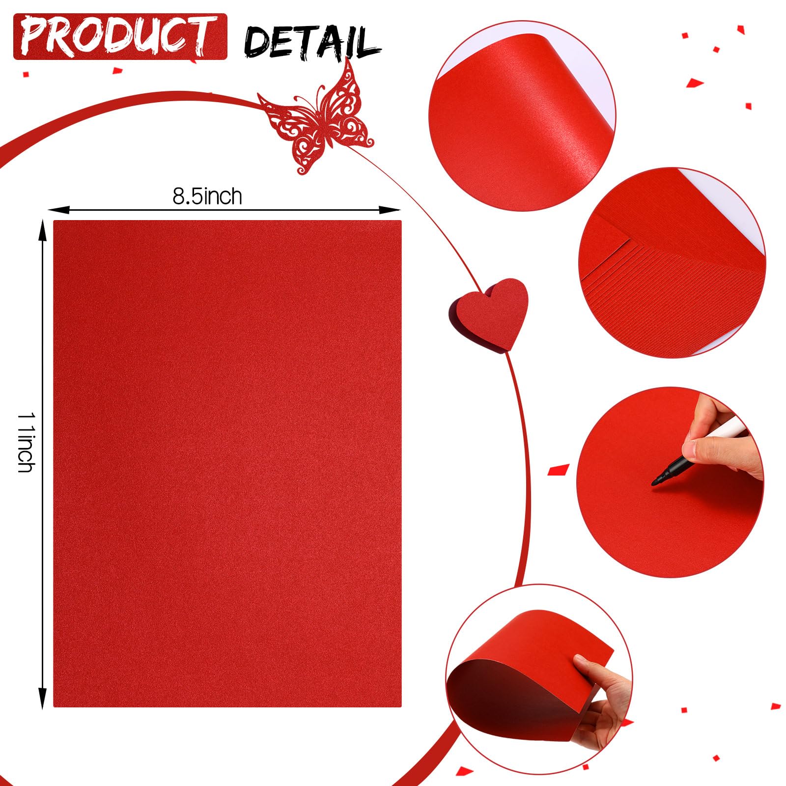 Colarr 120 Sheets Valentine's Day Shimmer Cardstock Double Sided Thick Paper 8.5 x 11" for Pink Red Weight Cover Greeting Card Invitation Birthday Wedding Party Supplies(Red, 210gsm)