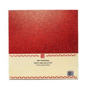 yzh crafts glitter cardstock paper, no-shed shimmer glitter papers, cut craft and diy projects card stock, sparkly paper for card making, 12 x 12 inch, 10 sheets, 250 gsm (red)