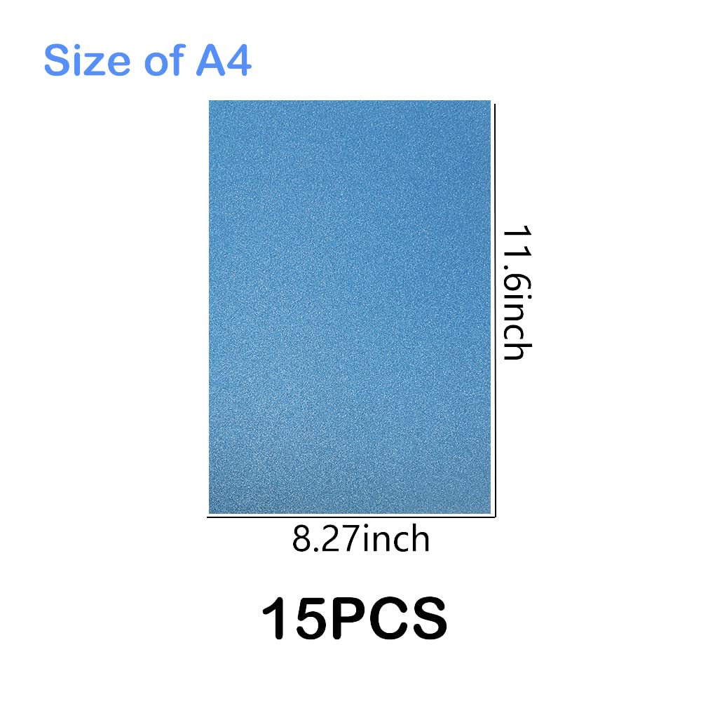 Glitter Cardstock, 250 GSM,15 Sheets, Glitter Paper for Crafts, Birthday and Wedding Party Decorations, Gift Box Packing and Other DIY Projects, 8 X 12 Inches (Sky blue 15 sheets)