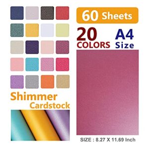 UCEC Cardstock Paper, 8.5'' x 11'', 60 Sheets 20 Colors, Shimmer Cardstock Paper, Double-Sided Rainbow Bright Card stock Paper for DIY Art, Crafts, Scrapbook, Card Making, School Supplies, 250 GSM