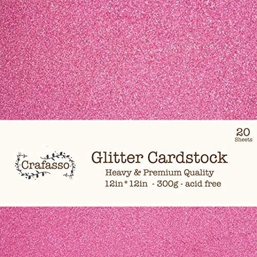 Crafasso 12" x 12" 300gms Heavy & Premium Glitter cardstock, 15 Sheets, Raspberry