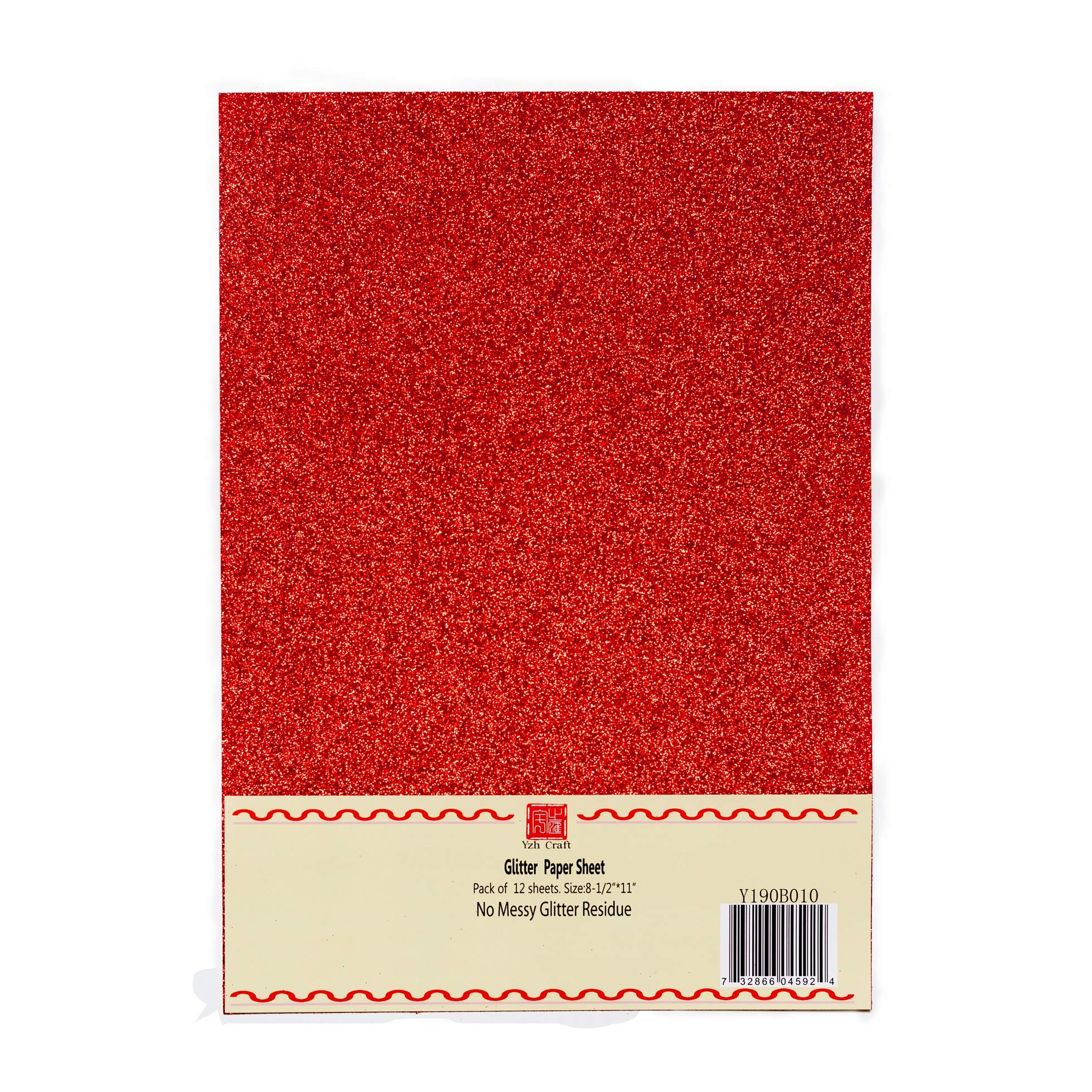 YZH Crafts Glitter Cardstock Paper,No-Shed Shimmer Glitter Paper, DIY Party Deco, 10 Sheets 8 Inch X 11 Inch, A4 Size (Red)