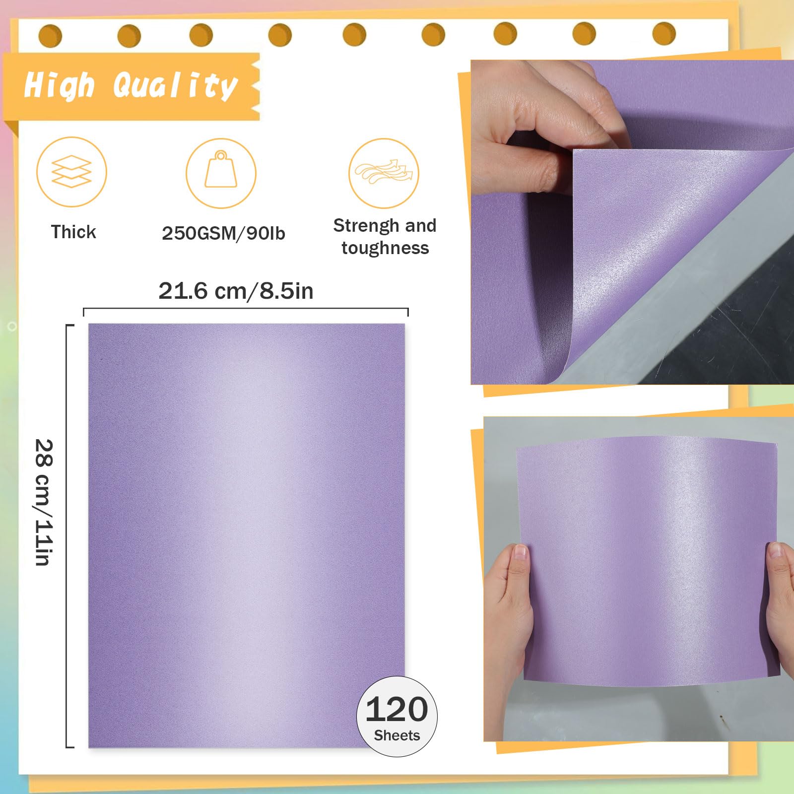 120 Sheets Purple Shimmer Cardstock 8.5 x 11 Inch Metallic Paper, 250gsm/92lb Double Sided Card Stock Pearlescent Paper for Invitations, Certificates, Crafts, DIY Cards