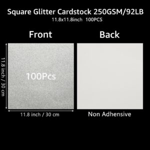 Acrux7 100 Sheets Silver Glitter Cardstock 12 x 12 Inch Glitter Cardstock Paper for Invitations, Scrapbook, DIY Cards, Graduations, Crafts, Printing, Box Wrapping Silver Shimmer Paper 250GSM/92lb