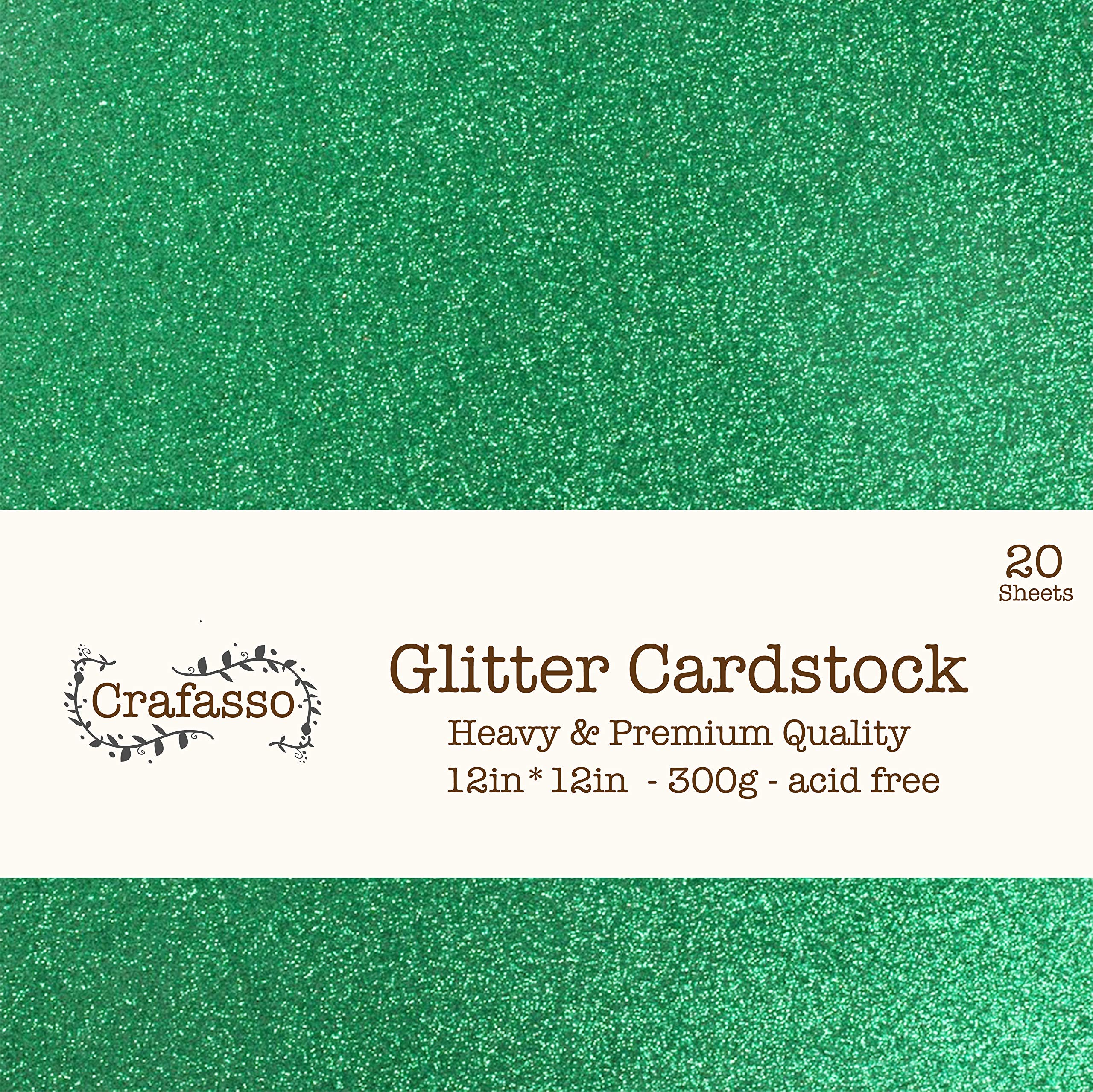 Crafasso 12" x 12" 300gms Heavy & Premium Glitter cardstock, 15 Sheets, Green