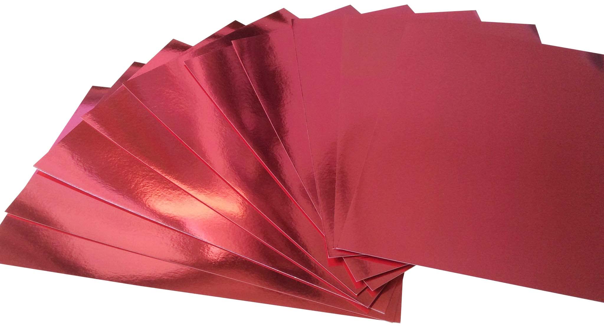 10 Sheets Premium Mirror foil Board Sparkling Assorted Colors Cardstock Reflective, Shiny Poster Board 12 x 7.8 inches 250GSM Use For Scrapbooking Paper Cutting Bending Or Shaping (red)