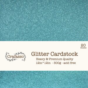 Crafasso 12" x 12" 300gms Heavy & Premium Glitter cardstock, 15 Sheets, Steel Blue