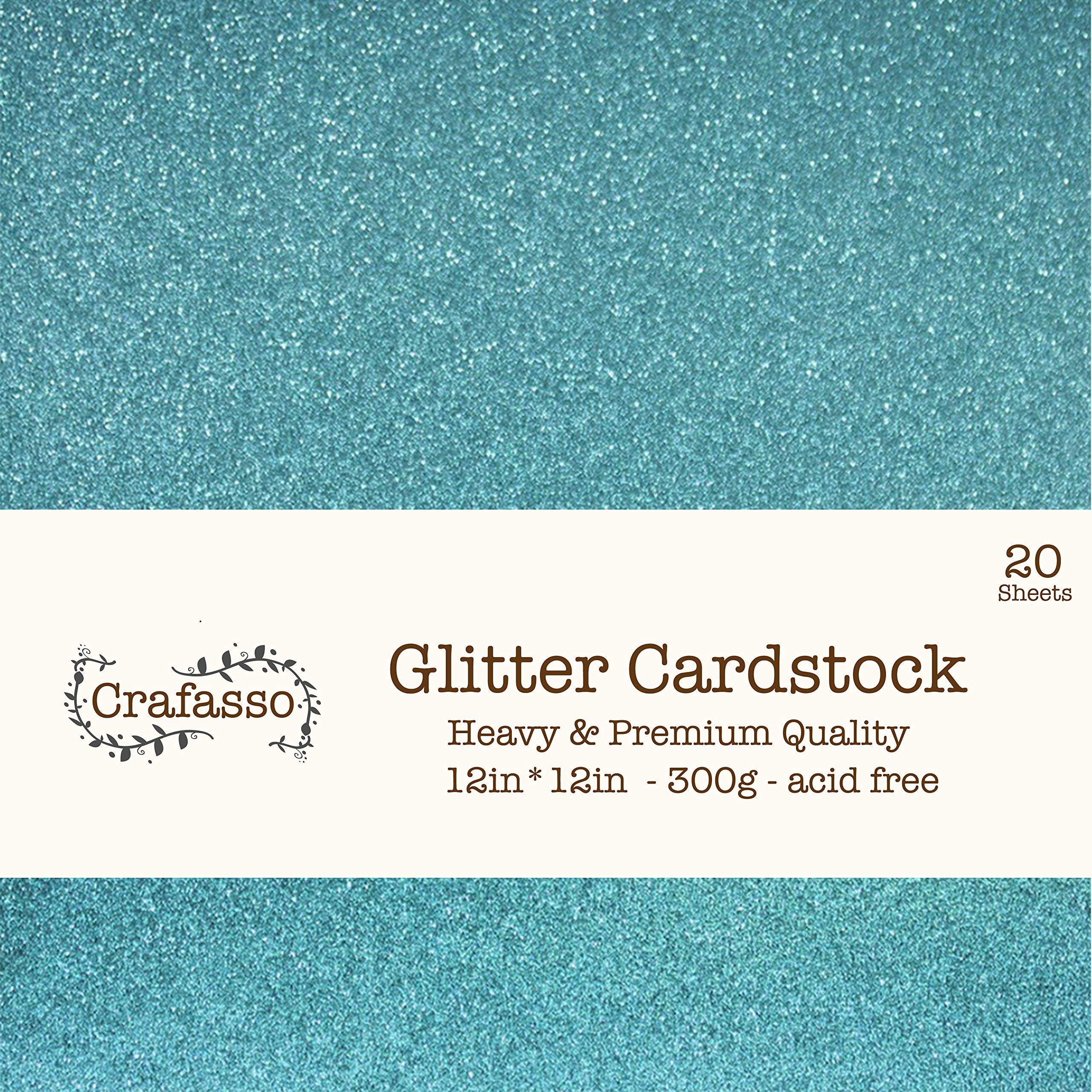 Crafasso 12" x 12" 300gms Heavy & Premium Glitter cardstock, 15 Sheets, Steel Blue