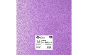 pa paper accents glitter cardstock 12" x 12" lavender, 85lb colored cardstock paper for card making, scrapbooking, printing, quilling and crafts, 15 piece pack