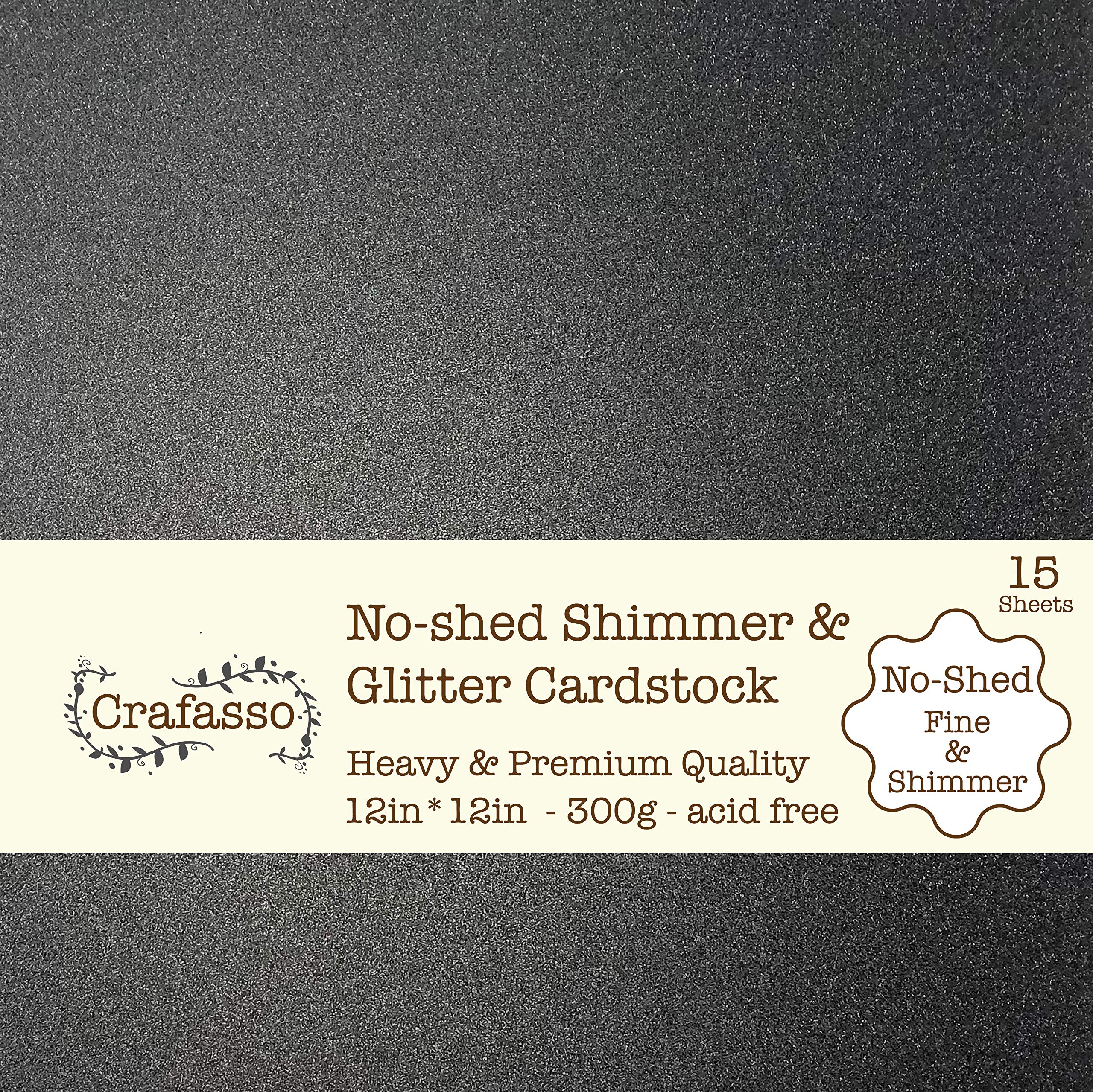 Crafasso No-Shed Shimmer Glitter cardstock, 12" x 12" 300GMS, 15 Sheets, Black