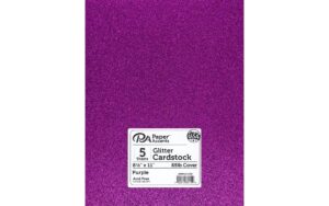 pa paper accents glitter cardstock 8.5" x 11" purple, 85lb colored cardstock paper for card making, scrapbooking, printing, quilling and crafts, 5 piece pack