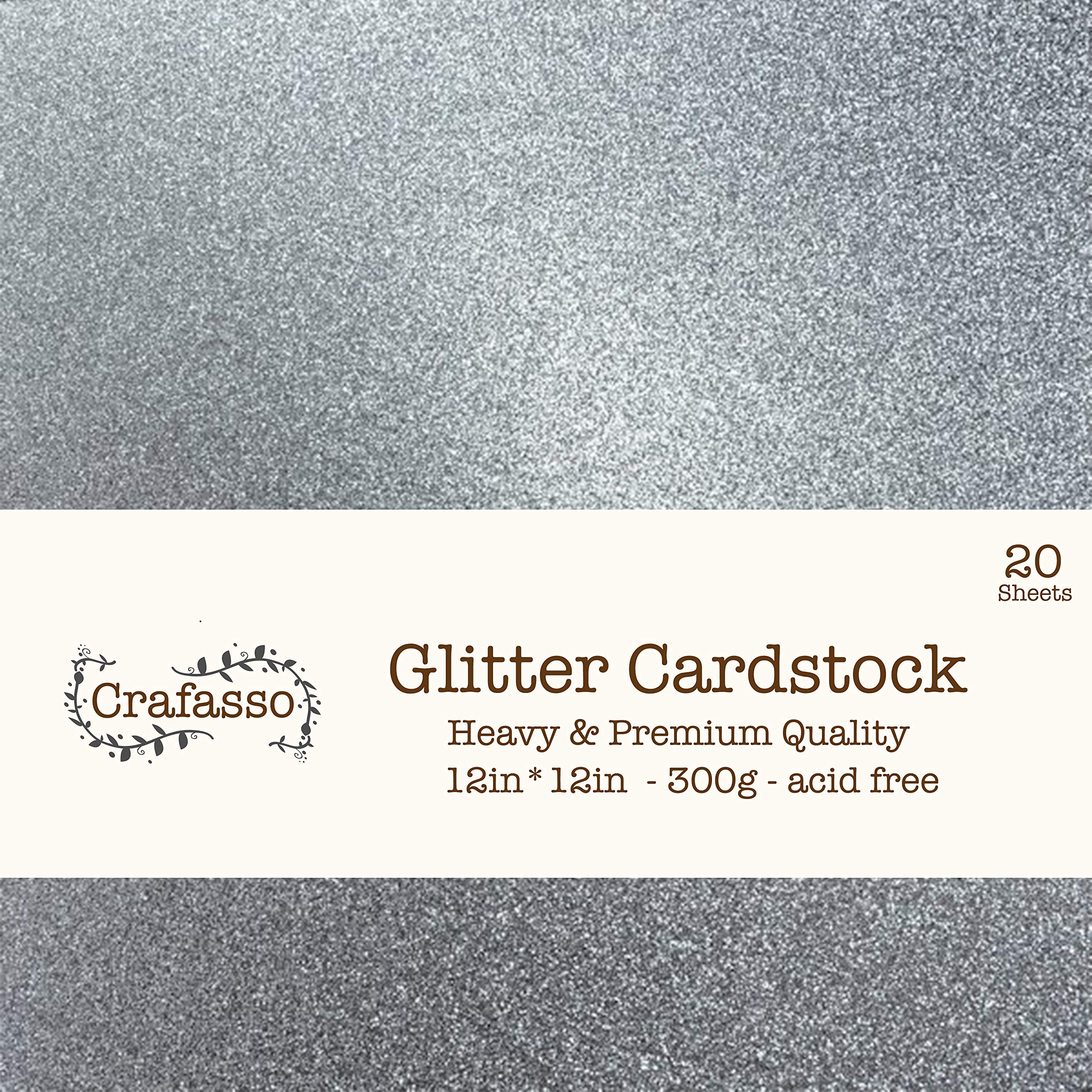 Crafasso 12" x 12" 300gms Heavy & Premium Glitter cardstock, 15 Sheets, Silver