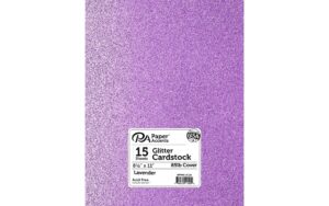 pa paper accents glitter cardstock 8.5" x 11" lavender, 85lb colored cardstock paper for card making, scrapbooking, printing, quilling and crafts, 15 piece pack