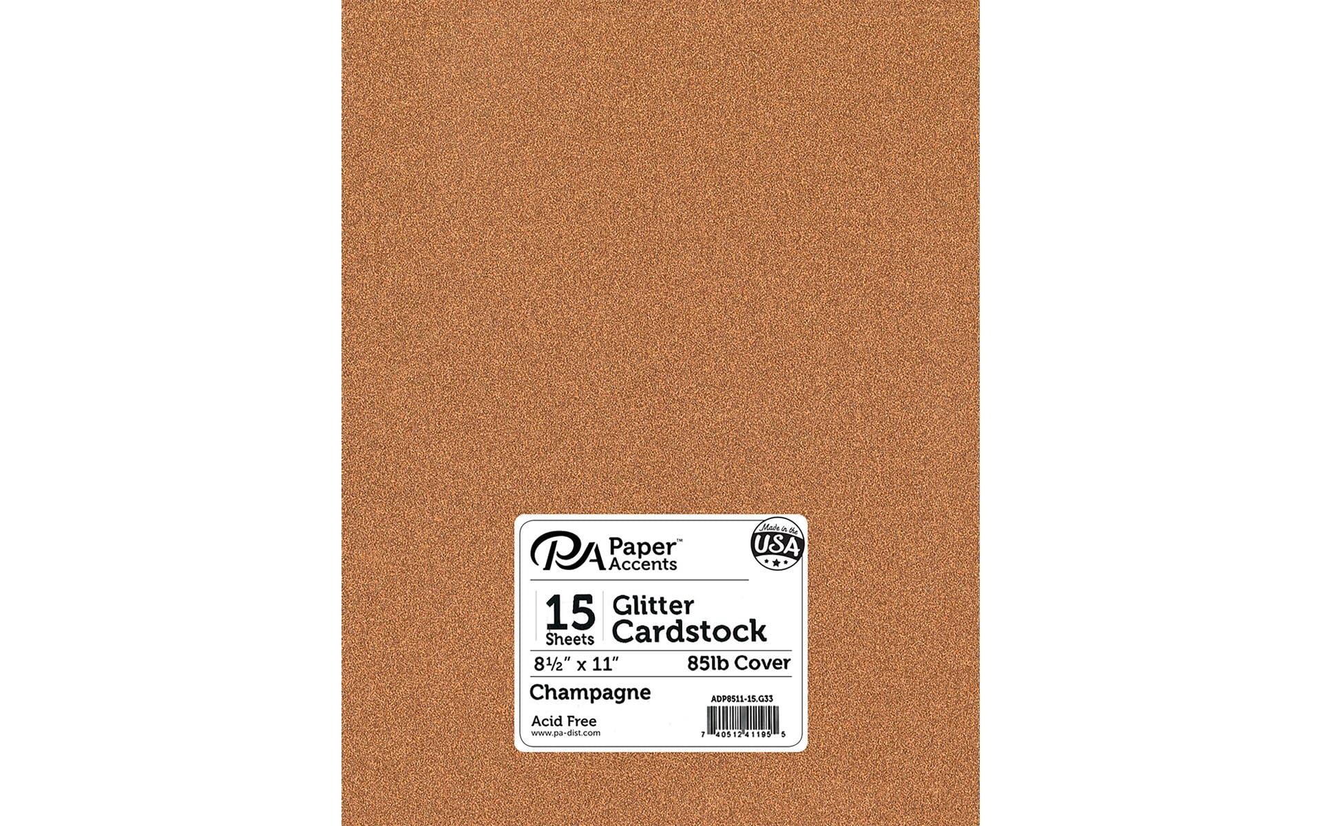 PA Paper Accents Glitter Cardstock 8.5" x 11" Champagne, 85lb colored cardstock paper for card making, scrapbooking, printing, quilling and crafts, 15 piece pack