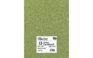 pa paper accents glitter cardstock 8.5" x 11" olive green, 85lb colored cardstock paper for card making, scrapbooking, printing, quilling and crafts, 15 piece pack