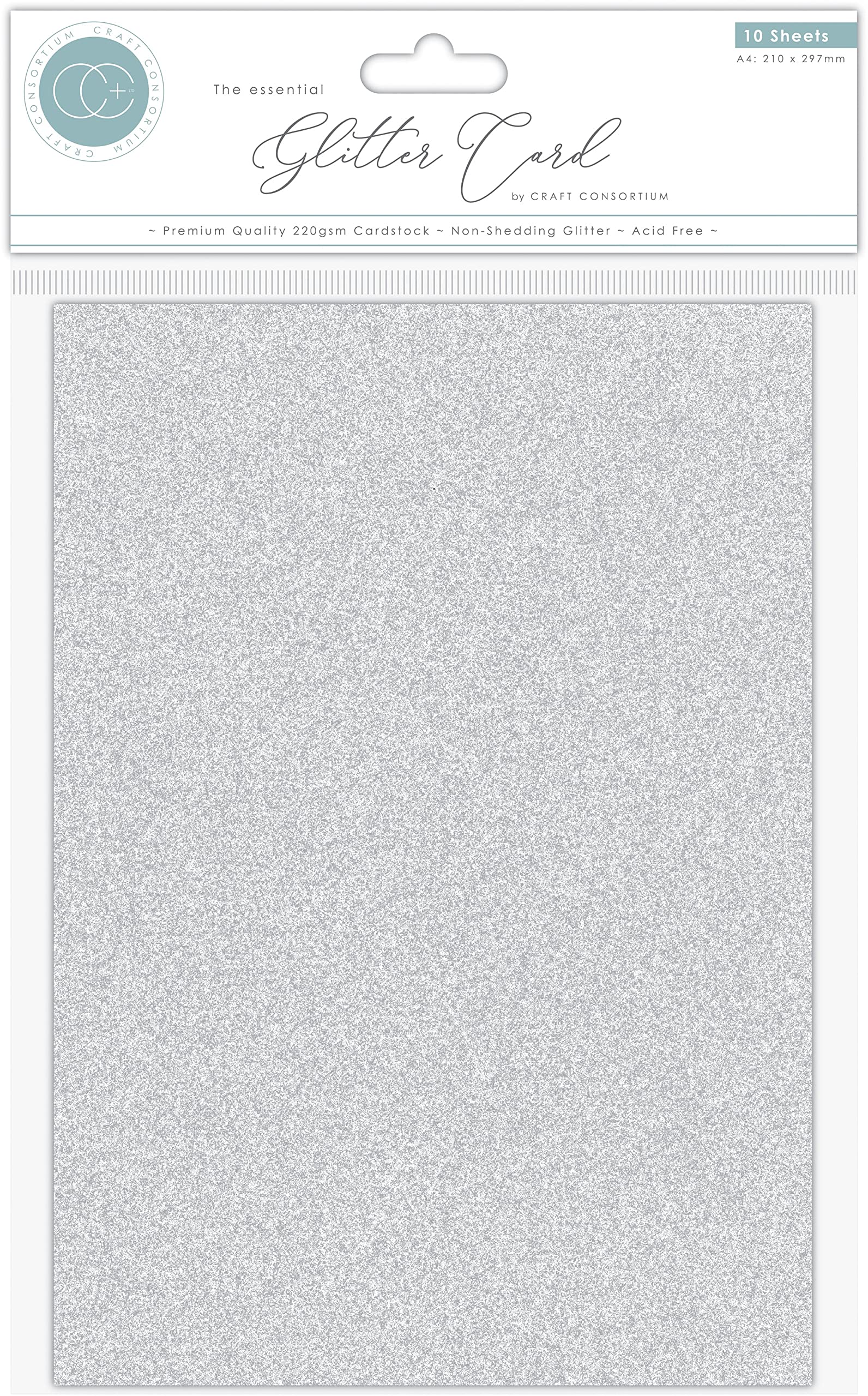 Craft Consortium The Essential Glitter Cardstock A4 10/Pkg-Silver