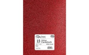 pa paper accents glitter cardstock 8.5" x 11" red, 85lb colored cardstock paper for card making, scrapbooking, printing, quilling and crafts, 15 piece pack