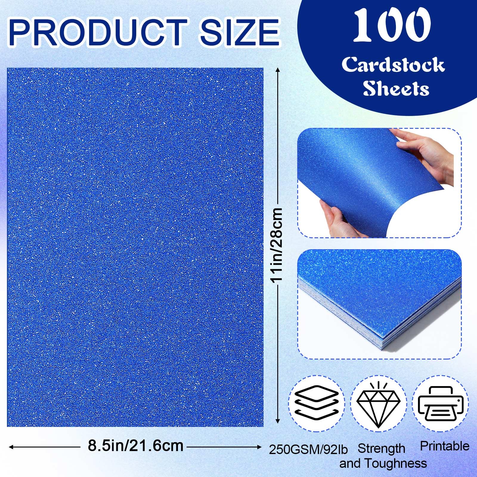 Harloon 100 Sheets Glitter Cardstock Paper 8.5 x 11 Inch 250 GSM 92lb Heavyweight Shimmer Glitter Paper for Wedding Parties Invitations Birthday DIY Craft Scrapbook Projects Anniversary(Blue)