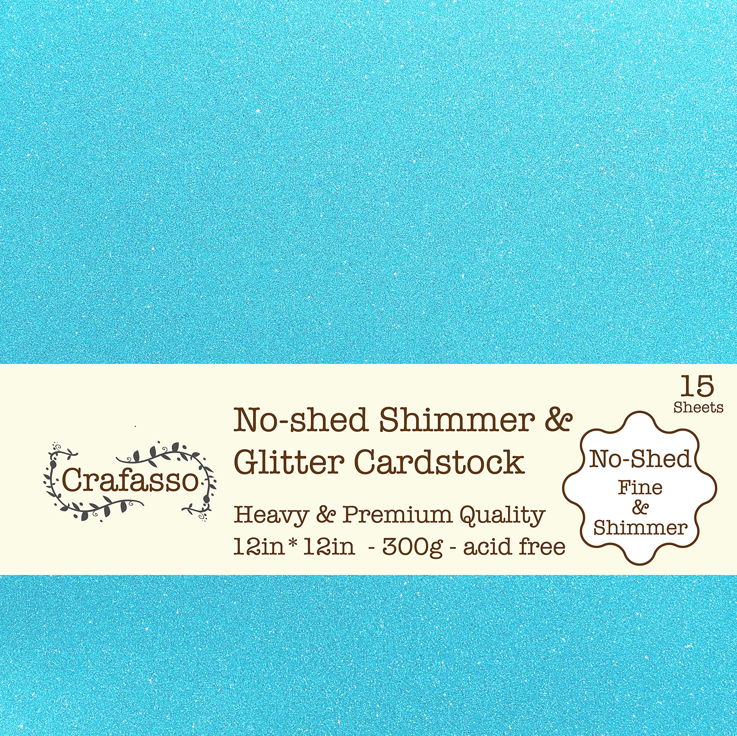 Crafasso No-Shed fine Glitter cardstock, 12" x 12" 300GMS, 15 Sheets, Light Blue