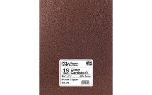 pa paper accents glitter cardstock 8.5" x 11" bronze copper, 85lb colored cardstock paper for card making, scrapbooking, printing, quilling and crafts, 15 piece pack