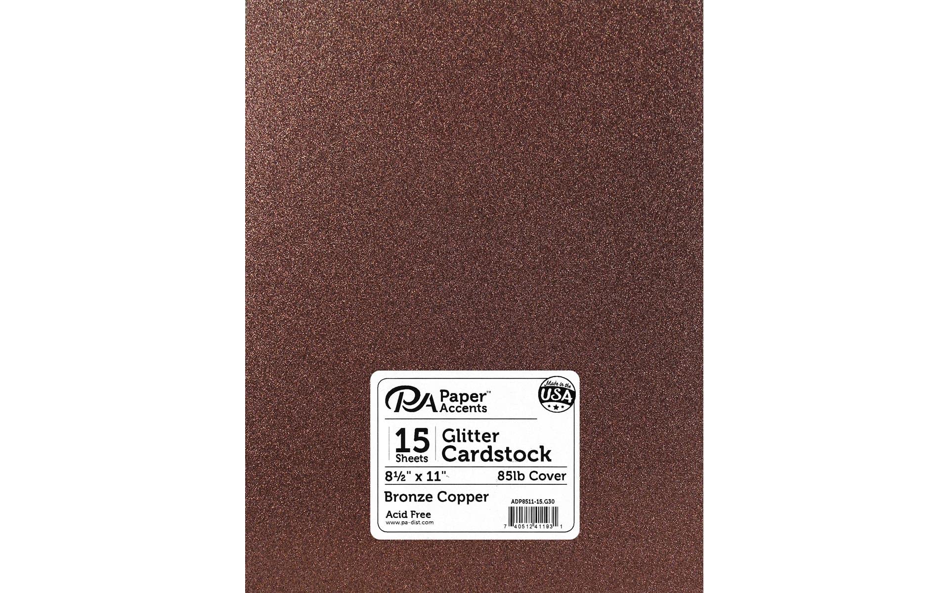 PA Paper Accents Glitter Cardstock 8.5" x 11" Bronze Copper, 85lb colored cardstock paper for card making, scrapbooking, printing, quilling and crafts, 15 piece pack