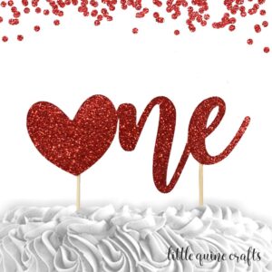 1 pc one heart love red fuchsia rose gold glitter cake topper for first birthday boy girl valentine's galentine's day