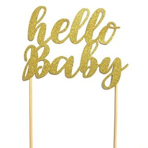 1 pc "hello baby" cake topper script fonts gender reveal baby shower gold silver glitter boy girl