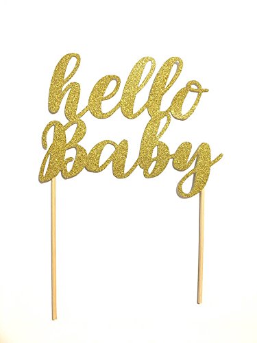 1 pc "hello baby" cake topper script fonts gender reveal baby shower gold silver glitter boy girl